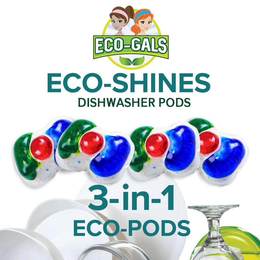 Eco-Gals Eco-Shines Dishwasher Detergent Pods With 3 in 1 Power of Liquid, Powder, and Gel for Brighter Cleaner Dishes